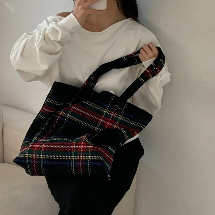 🌼2color🌼 윈터 체크 에코백🚚당일출고🚚 (그린, 네이비) 크리스마스, 연말파티, 겨울신상⛄︎ 상세 이미지 1