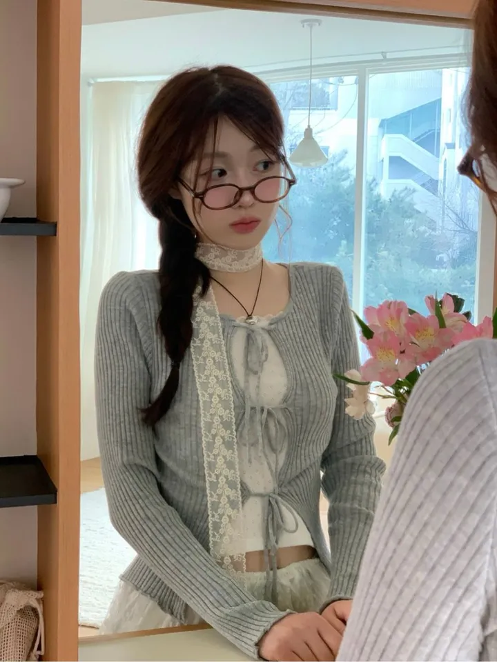 [리본스트랩ෆ허리쏘옥ෆ부드러워요]리제 여리 슬림핏 리본 트임 골지 니트 가디건 3color 상세 이미지 22