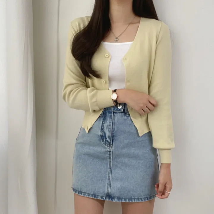 (데일리)소프트 기본 긴팔 니트 크롭 브이넥 가디건 5color 상세 이미지 12