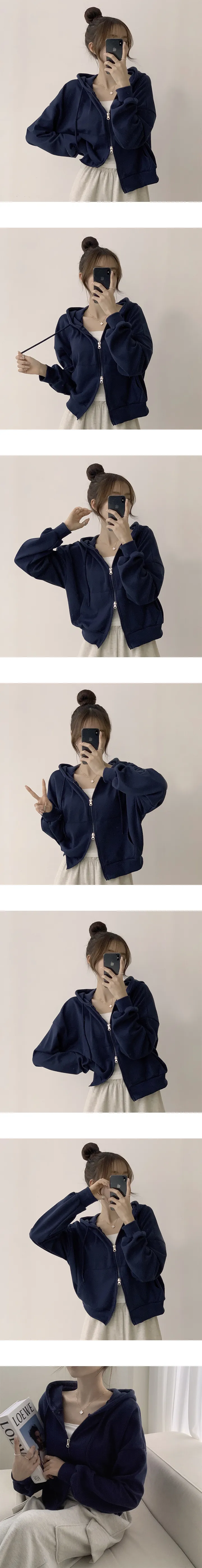 [리뷰95%만족!/자신있는 추천!] 무려 9가지 컬러~ 가을 데일리 베이직 캐주얼 세미 오버핏 크롭 후드집업 봄옷 교복 아우터 9color 상세 이미지 3