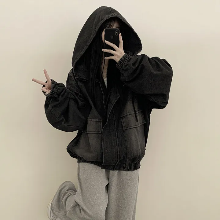 [남여공용/왕오버핏] 데님 투웨이 빅후드 오버핏 워싱 벌룬 청자켓 점퍼 연청 흑청 상세 이미지 21