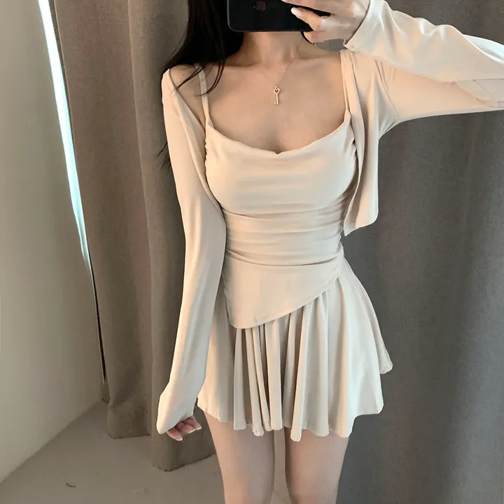 요물 3pcs💘 셔링 드레이프 나시 가디건 스커트 속바지내장 SET 상세 이미지 17