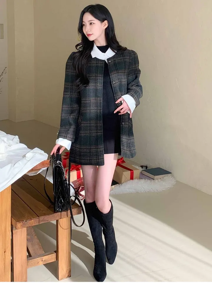 [신상🌹] 이브 벨트코트 / 벨트자켓 레이어드 자켓 체크자켓 체크코트 무스탕 하객룩 트위드자켓 하프코트 떡볶이코트 울자켓 모직자켓 핸드메이드 코트 숏코트 울코트 모직코트 퍼자켓 상세 이미지 16