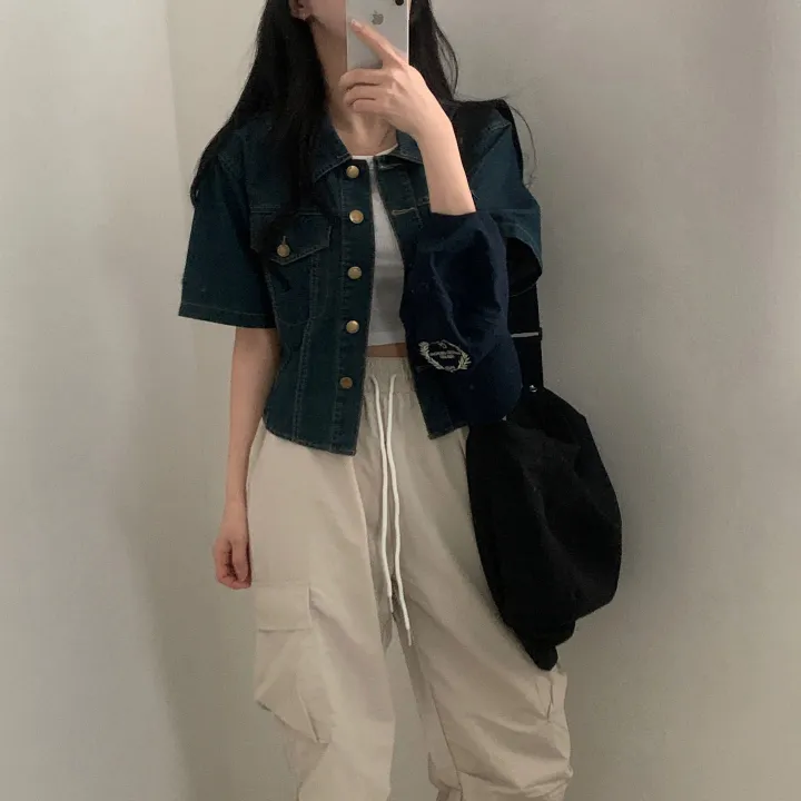 [데일리/청순무드(＊’͜’ )] 봄웨더 반팔 데님 크롭 청자켓 - 3color 상세 이미지 28