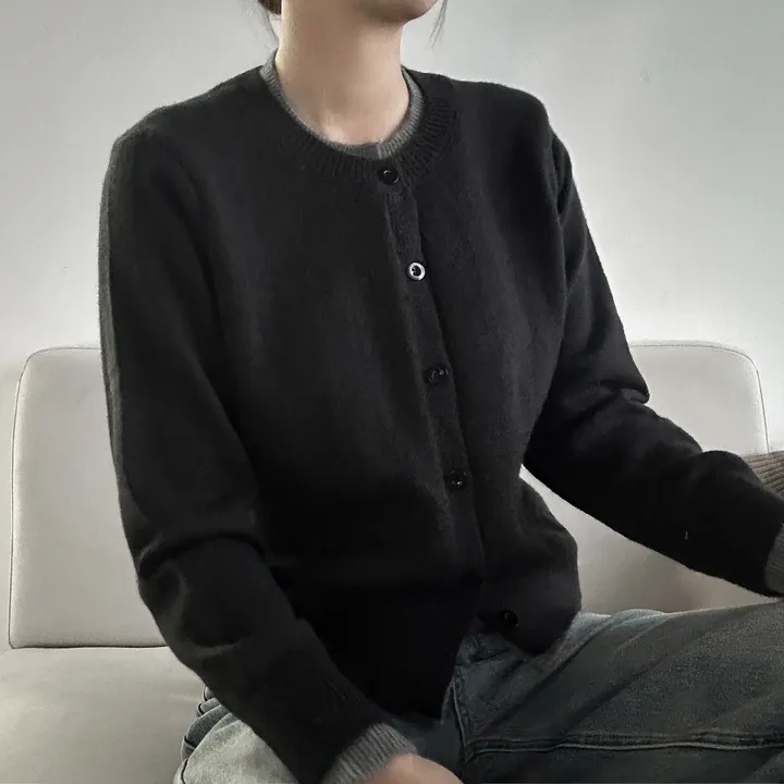당일출고🚀[일체형] 배색 레이어드 라운드넥 슬릿 니트 가디건 3color 상세 이미지 41