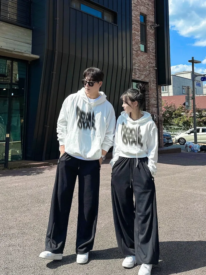 2사이즈/8컬러 커플 후드티 크롭 후드 남녀공용 오버핏 후드티 사이드 스냅 벌룬 팬츠 와이드 스트릿 긴팔 커플티 봄 가을 커플룩 시밀러룩 힙무드 루즈핏 꾸안꾸 트레이닝 세트 락스타 상세 이미지 7