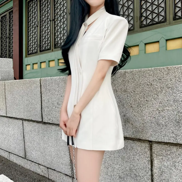[하객룩👰🏻‍♀️/주문폭주/반팔ver] 하이퀄리티 타이 라인 반팔 하객 자켓 원피스 (3color) 상세 이미지 18