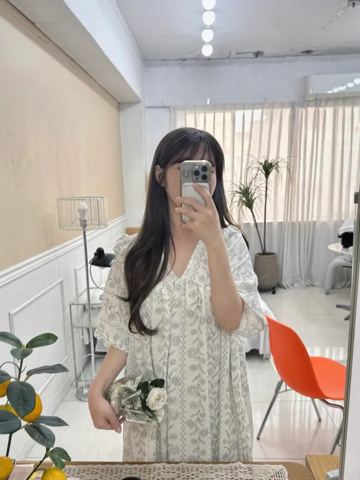 [44~110/여성스러움🤍] 루즈핏 해바라기 브이넥 홈웨어 잠옷 롱원피스 상세 이미지 7