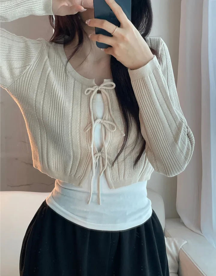 [주문폭주🤍/리본포인트!]  💘남심 저격해버릴 리스 쓰리리본 가디건 상세 이미지 35