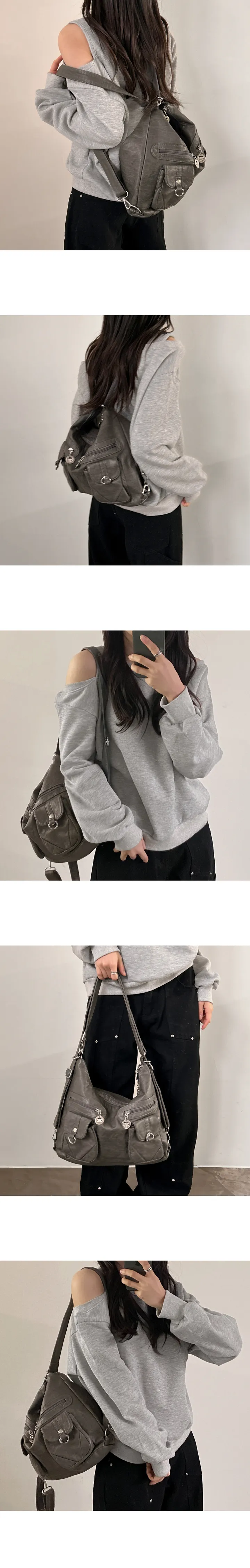 티플 빈티지 투포켓 지퍼 수납 빅 백팩 숄더백 상세 이미지 5