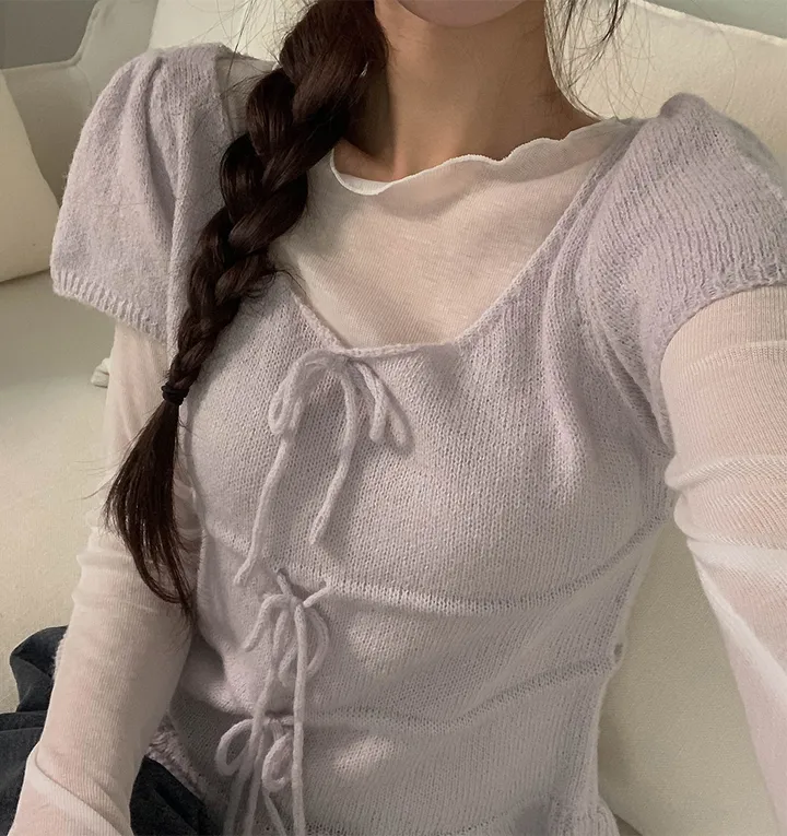 [여리색감/레이어드티] 다린 보트넥 물결 프릴 시스루 긴팔 티셔츠 4colors 상세 이미지 5