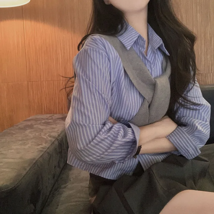 [세트가격!/💡주문폭주!]피크닉 스트라이프 크롭셔츠+니트숄 투피스 세트 SET 상세 이미지 40