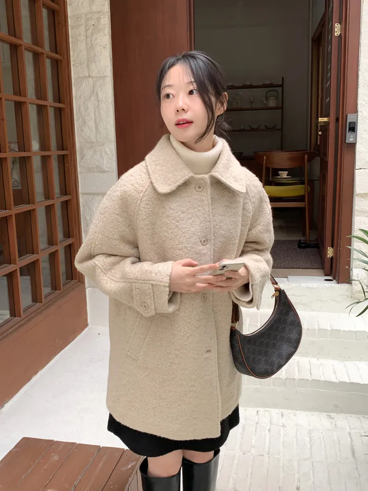 [안감누빔]테이퍼 부클 하프코트*베이지 당일발송 상세 이미지 9