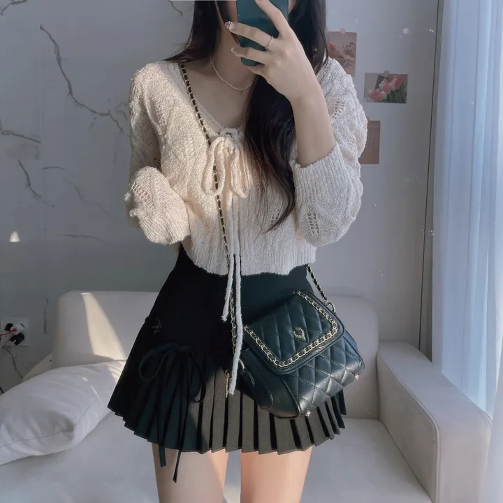 [주문폭주🤍/그물템💕/끈제거가능!] 베일리 그물 니트 리본 가디건 상세 이미지 23