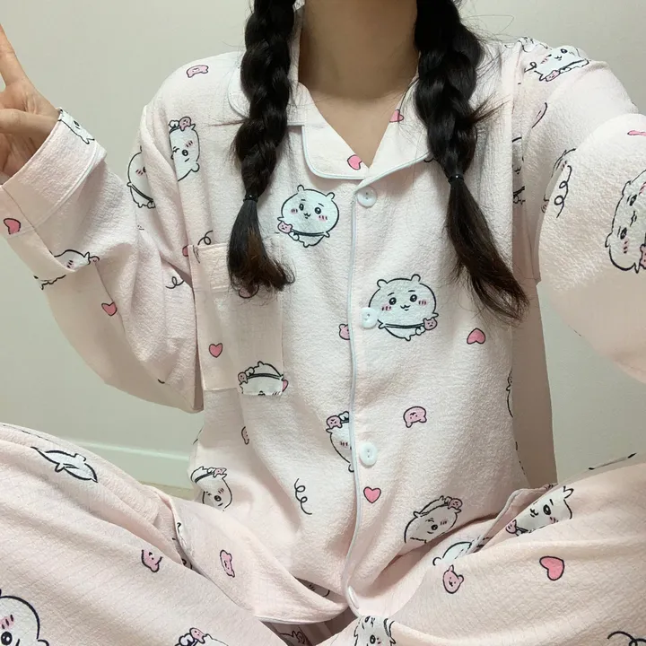 [🔥당일출고🔥/3컬러!] 먼작귀 치이카와 하치와레 우사기 생일선물 지지미 긴팔 긴바지 잠옷 파자마 홈웨어 세트 상세 이미지 1