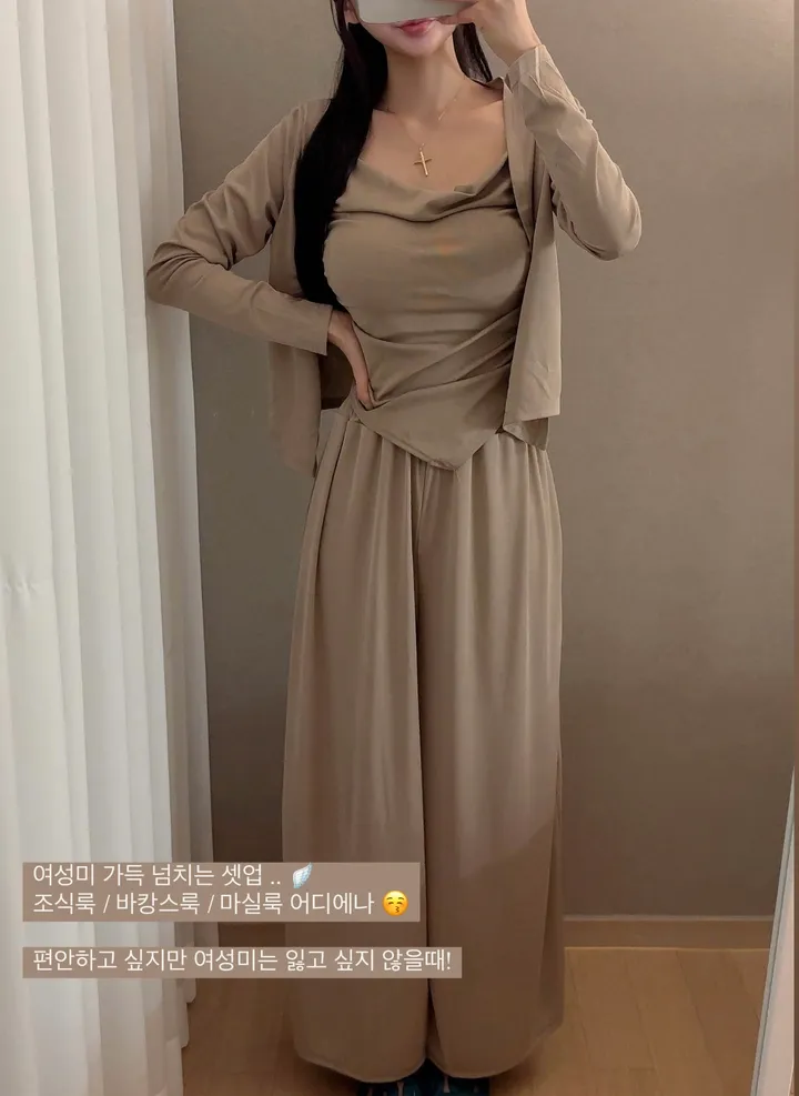 [찰랑🌊시원한소재/빠른출고]❤️3set가격❤️여신 여리 찰랑 드레이프 셔링 나시 가디건 핀턱팬츠 set 여리룩 조식룩 해변룩 마실룩 상세 이미지 2