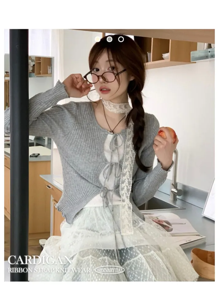 [리본스트랩ෆ허리쏘옥ෆ부드러워요]리제 여리 슬림핏 리본 트임 골지 니트 가디건 3color 상세 이미지 17