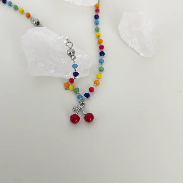 [MADE] ric 써지컬스틸 비비드 비즈 체리 키치 목걸이 상세 이미지 5