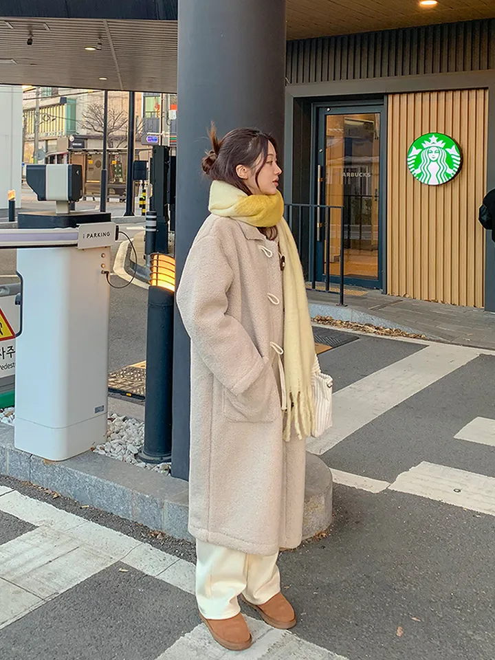 [완전강츄!!🧸한겨울까지쭉] 양털 뽀글이 롱 떡볶이 코트 더플 카라 오버핏 후리스 스웨이드 안감 부클 털 자켓 겨울 아우터 데일리 꾸안꾸 2COL 상세 이미지 38