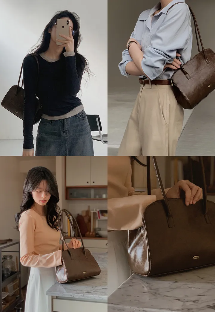 [🤎트렌디/숄더백] #LENTO. Baguette Tote Bag - 4 color (SLOWMADE/자체제작/알찬수납력/데일리/바게트백/레더백/이너포켓) 상세 이미지 9
