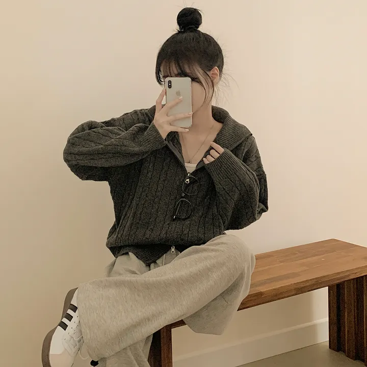 [따뜻!겨울까지~] 투웨이 도톰 케이블 하이넥 꽈배기 오버핏 니트 집업자켓 가디건 상세 이미지 20