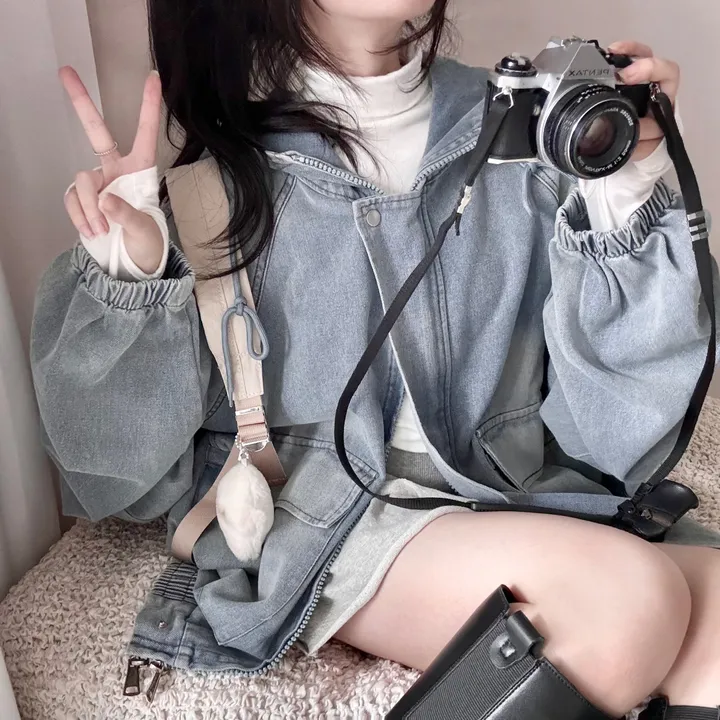 [빅사이즈*-*/투웨이지퍼] 여리아방핏! 가을 빈티지 데님 후드 집업 청자켓 상세 이미지 8