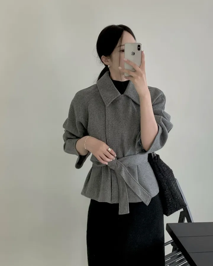 일리 가을 겨울 카라 벨트 모직 숏 자켓 숏코트 상세 이미지 14