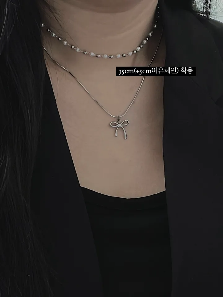 ❤️주문폭주❤️[블랙추가/분리형추가] 리본 진주 초커 레이어드 목걸이 (5color/2type/3size) 상세 이미지 5
