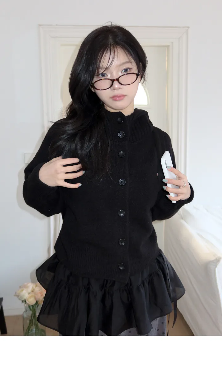 [데일리/빈티지🖤] 모루카 후드 버튼 하이넥 니트 가디건-5color 상세 이미지 15