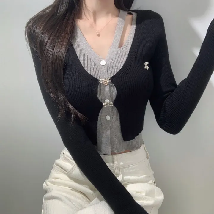 봄가디건 배색레이어드 라인포인트 후크골지가디건 그레이,민트,블랙 3COLOR 상세 이미지 15