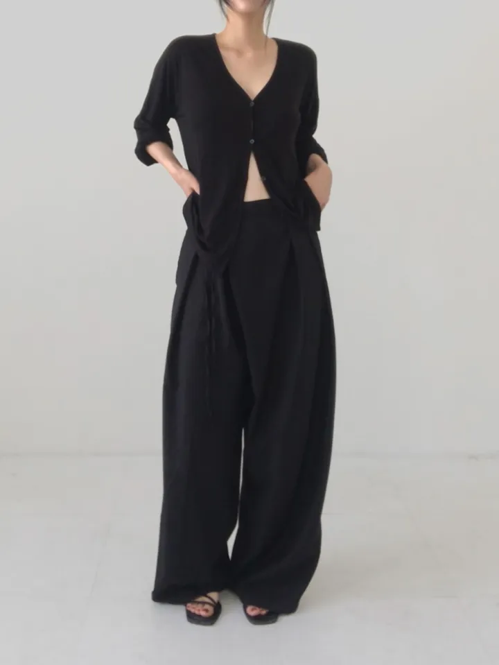 블랙 루즈핏 브이넥 가디건 상세 이미지 11