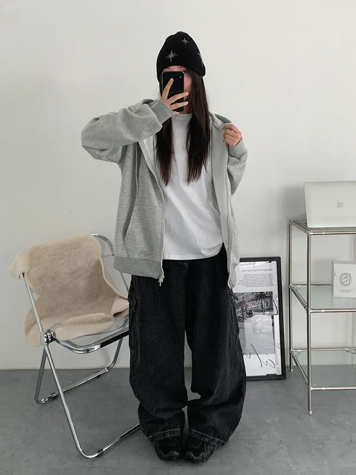 [UNISEX🖤/2사이즈선택(추가금x) 교복템,퀄보장🖤 투웨이집업 오버핏 기본 데일리 후드집업 남녀공용 커플템] 올데이투웨이후드집업 상세 이미지 17