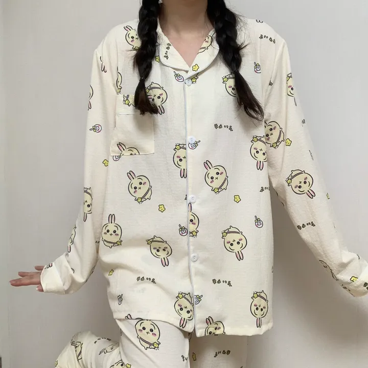 [🔥당일출고🔥/3컬러!] 먼작귀 치이카와 하치와레 우사기 생일선물 지지미 긴팔 긴바지 잠옷 파자마 홈웨어 세트 상세 이미지 16