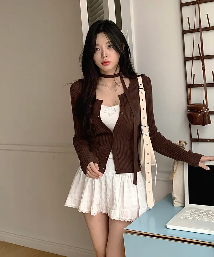 [초커타이set 💗] 몰린 초커 타이 세트 골지 니트 가디건 봄 가을 데이트룩 / 긴팔가디건 긴팔니트 데일리룩 하객룩 클래식블랑 상세 이미지 14