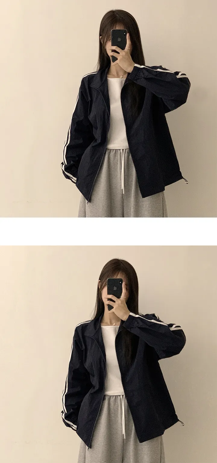 [봄아우터🍃/오버핏] 라임 루즈핏 봄 긴팔 두줄 바람막이 박시핏 간절기 아우터 점퍼 7color 상세 이미지 3