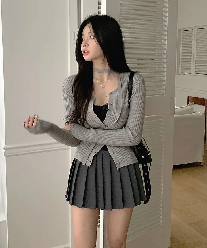 [초커타이set 💗] 몰린 초커 타이 세트 골지 니트 가디건 봄 가을 데이트룩 / 긴팔가디건 긴팔니트 데일리룩 하객룩 클래식블랑 상세 이미지 23