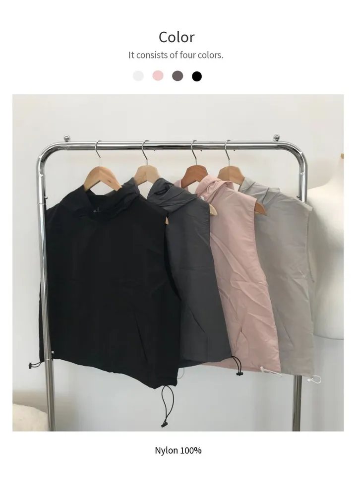 [바스락/데일리🩶] 소릿 나일론 후드 스트링 바람막이 베스트 (4color) 상세 이미지 2