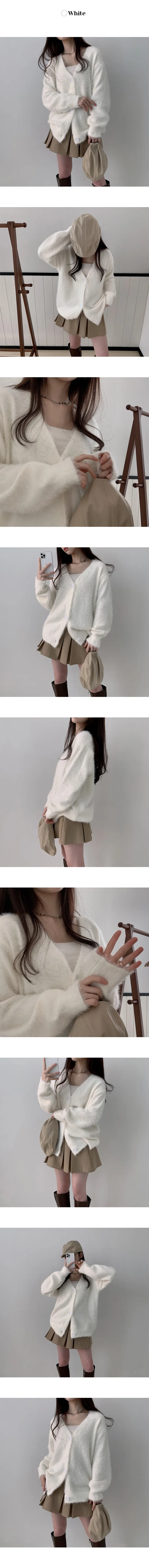 [보들촉감/여리무드] 피럴 오버핏 브이넥 솔잎 앙고라 니트 가디건 (4color) 상세 이미지 14