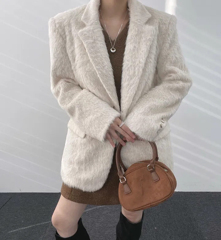 *부들소재* 모헤어 자켓 퍼자켓 겨울 코트 연말룩 하객룩 모헤어자켓 모헤어코트 퍼자켓 하프자켓 하프코트 울코트 루즈핏 오버핏 크리스마스 상세 이미지 15