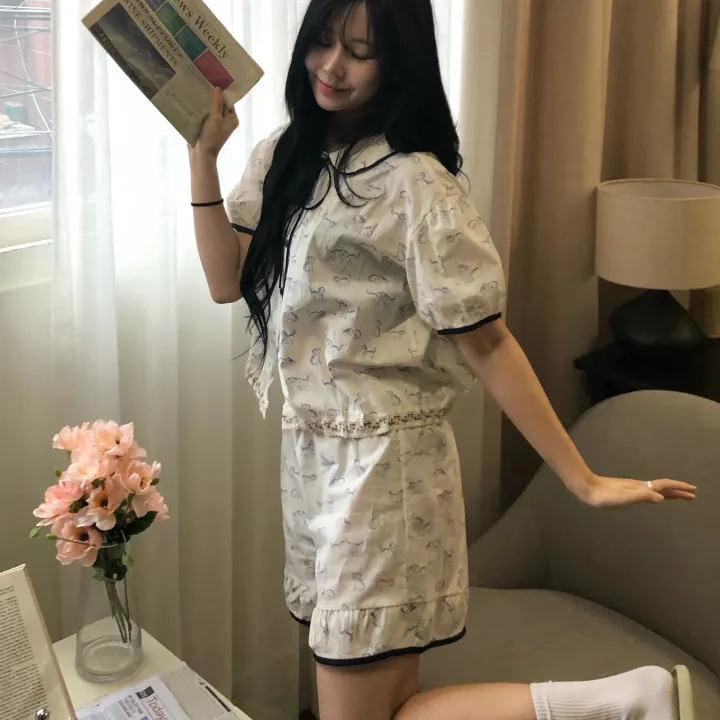 [🖤희귀템/당일출고🖤] 블랙 리본 야옹이 반팔 잠옷 세트 파자마 홈웨어 상세 이미지 11