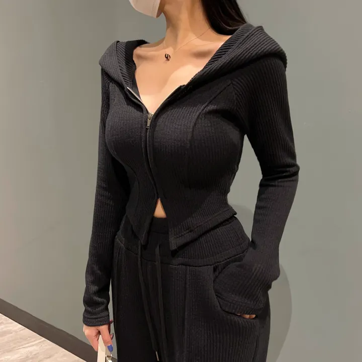 *봄ver* [MADE:컬러추가] #-3kg!! 슬림 빅후드ver.1 오프숄더 셋업 (5color) 슬림핏 크롭 후드집업 오프숄더집업 롱 와이드팬츠 트레이닝세트 상세 이미지 8