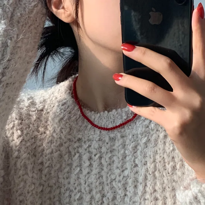 [당일출고] 레드목걸이 원석 비즈목걸이 초커 레이어드 빨강 목걸이 상세 이미지 4