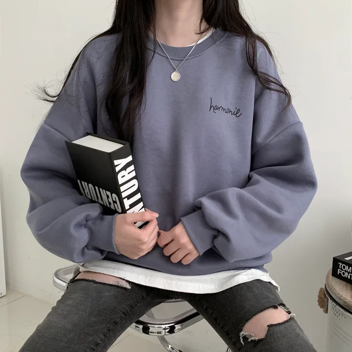 당일발송⚡[데일리/묶음할인] 심플 오버핏 하모니 레터링 맨투맨 4color 상세 이미지 2