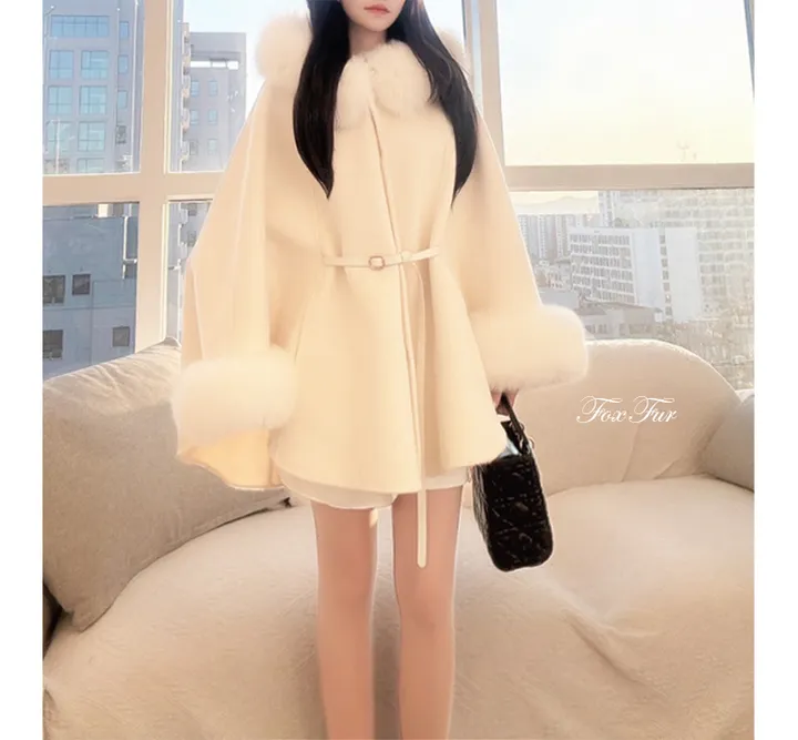 [폭스 퍼코트/럭셔리룩] 고퀄* 리얼 폭스퍼 후드 케이프 코트 루즈핏 아우터 상세 이미지 3