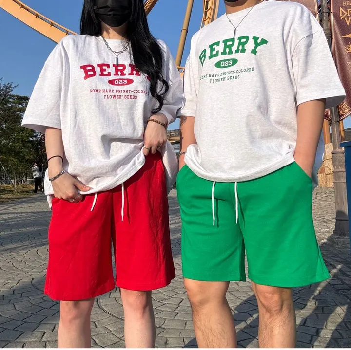 [세트가격🍓/4컬러]베리 남녀공용 커플 빅사이즈 반팔 반바지 세트 국내제작 꾸안꾸 반팔티 팬츠 셋업 커플룩 시밀러룩 츄리닝세트 반소매 여름 마실룩 여행 커플세트 상세 이미지 30