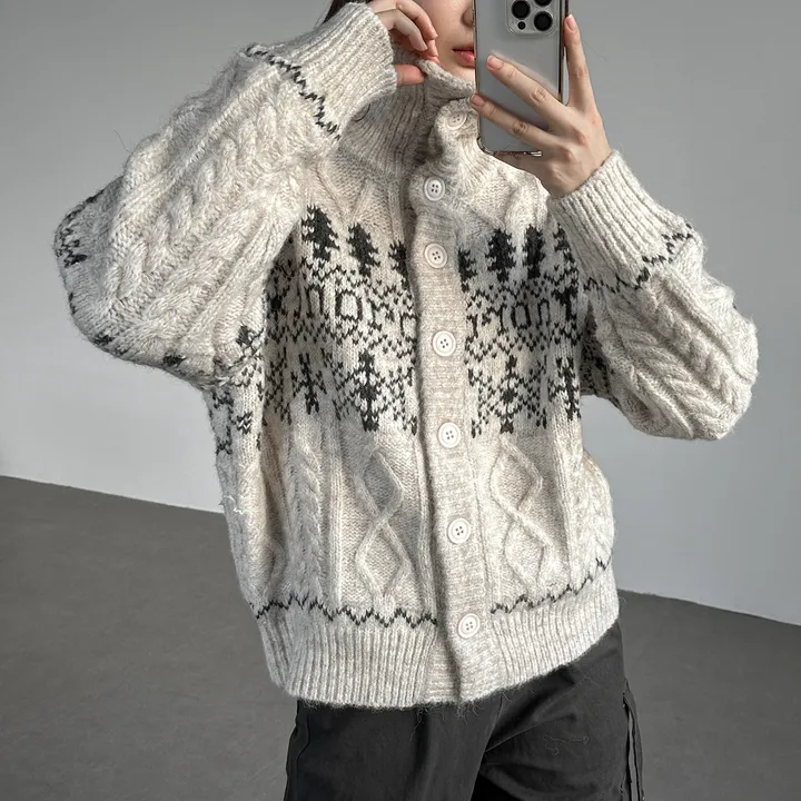 당일출고🚀[wool20%/두툼❄] 하이넥 스노우 패턴 노르딕 루즈핏 가디건 3color 상세 이미지 23