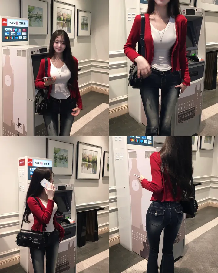[ 색감예쁜 ] 카니 골지 레드 크롭 가디건 상세 이미지 4