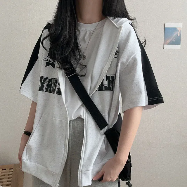 [오버핏!/반팔집업] 핏예쁜, 윌비 반팔 배색 후드집업 (3color) 상세 이미지 4