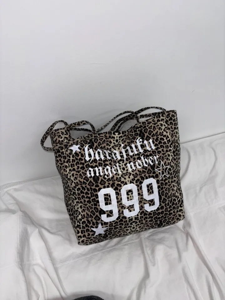 MADE / Harajuku Angel Big Bag / Y2K 갸루 빈티지 레오파드 보부상가방 레터링백 숄더백 빅백 헬스가방 여행가방 상세 이미지 8