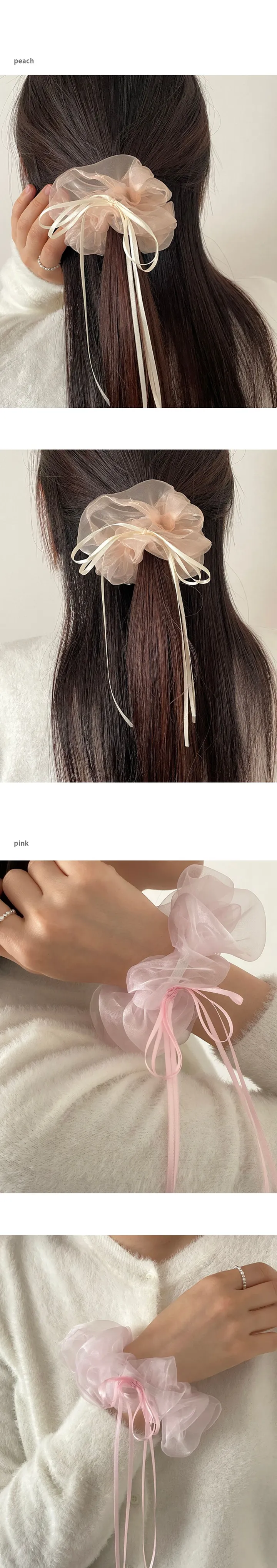 오늘출발🎀 제너 새틴 리본 발레코어 포인트 헤어 곱창 머리끈 (6color) 상세 이미지 4